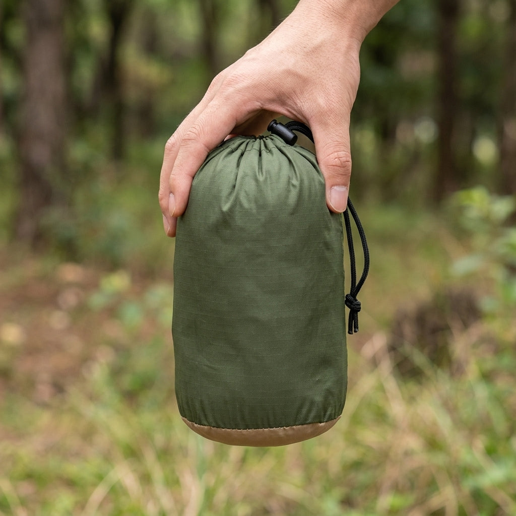Hamac Belmont-Air rangé dans son sac compact tenu en main